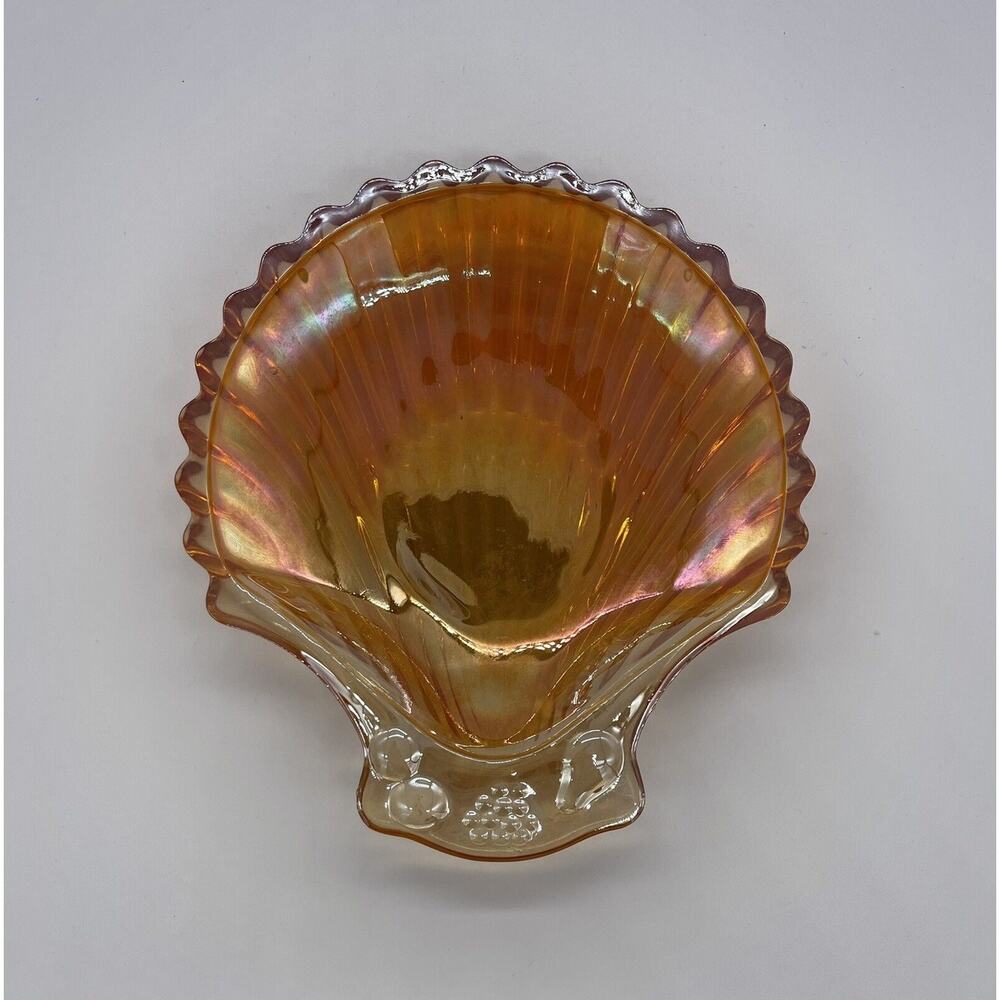 Vintage Marigold Carnival Glass Seashell Trinket Dish Soap Dish